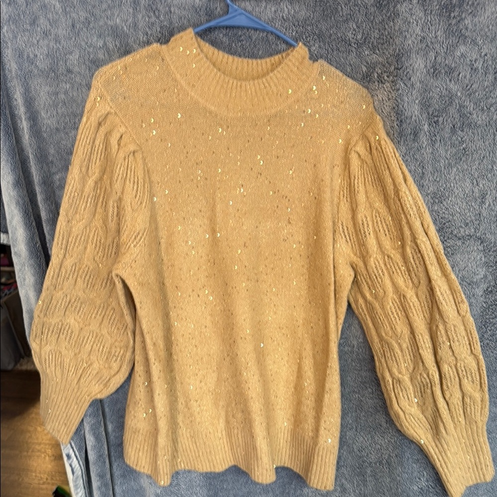 Belle by Kim Gravel Gold Crew Neck Sweater with Textured Knit